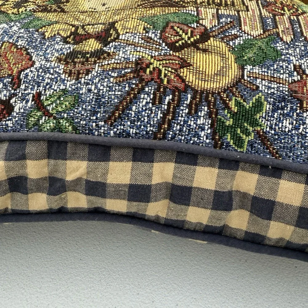 Happy‎ harvest Tapestry Throw Pillow Scarecrow Sunflowers Checkered Back Country